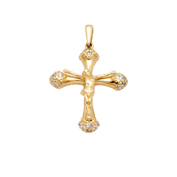 Zawieszka złota Krzyżyk z Jezusem zdobiony kamieniami diamentowy blask złoto próba 585 14ct